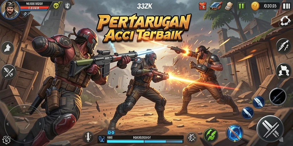 Tangkapan layar gameplay 33ZK menampilkan aksi pertarungan yang intens.