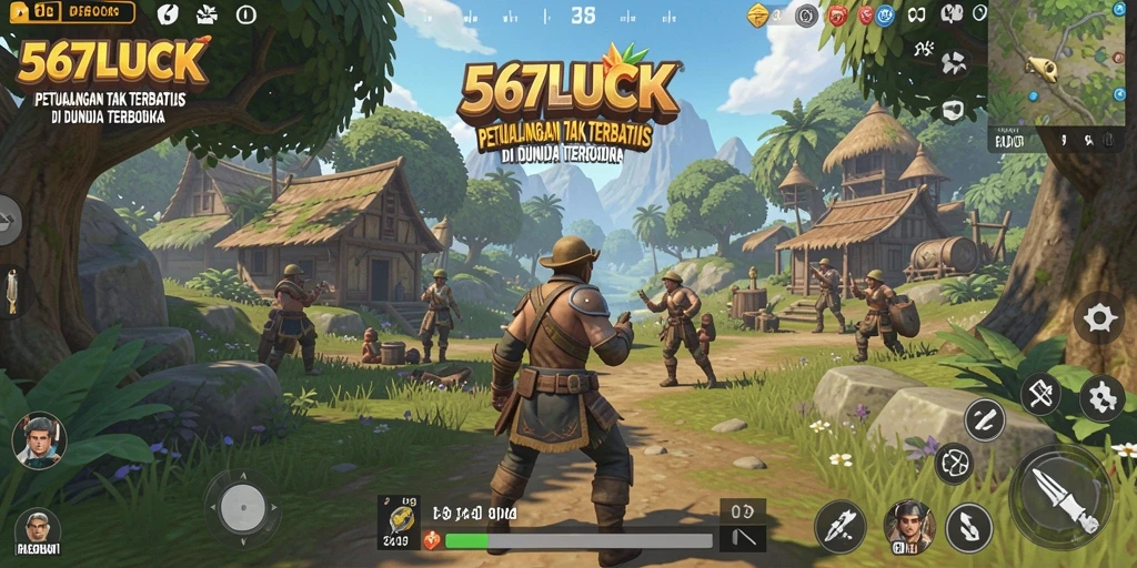 Screenshot gameplay 567LUCK yang menunjukkan petualangan di dunia terbuka.