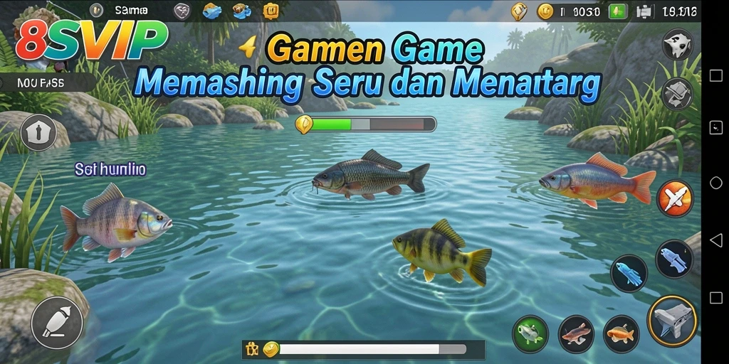 Tampilan gameplay mendebarkan dalam 8SVIP saat menangkap ikan di lautan.