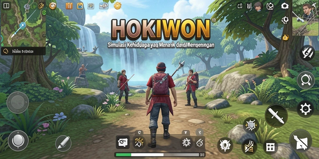 Screenshot gameplay HOKIWON menampilkan karakter sedang menjelajahi dunia.