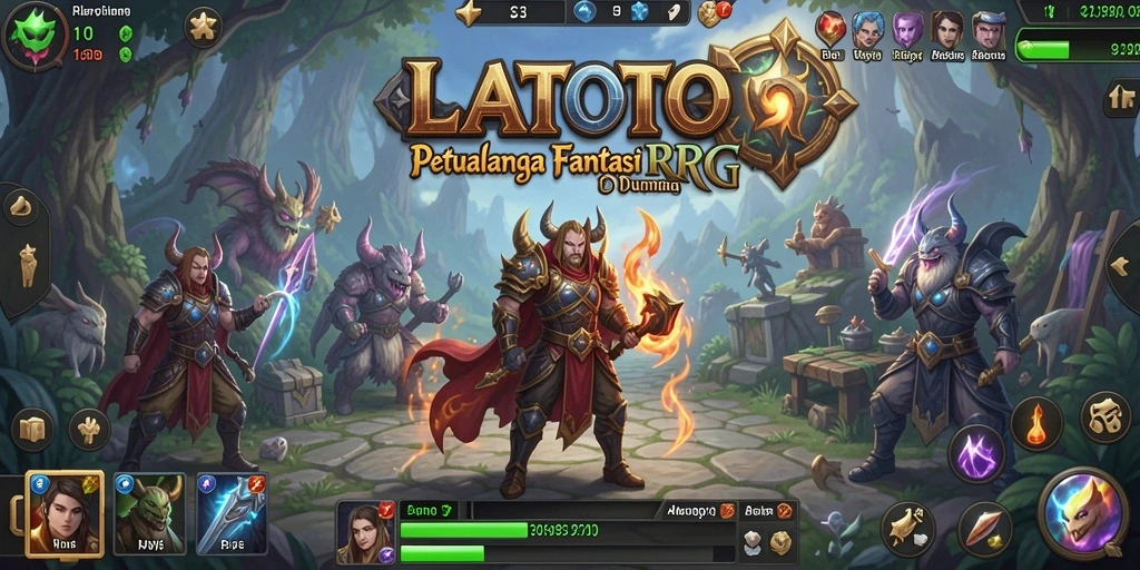 Screenshot gameplay LATOTO dengan karakter beraksi dalam pertarungan RPG.