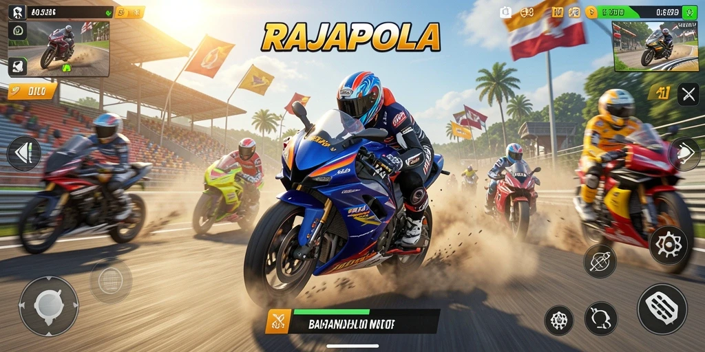 Gameplay balapan motor yang mendebarkan di RAJAPOLA.