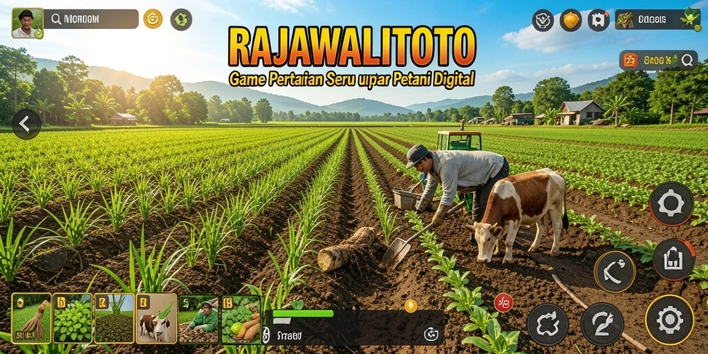 Screenshot gameplay RAJAWALITOTO menunjukkan keseruan bertani yang penuh warna.