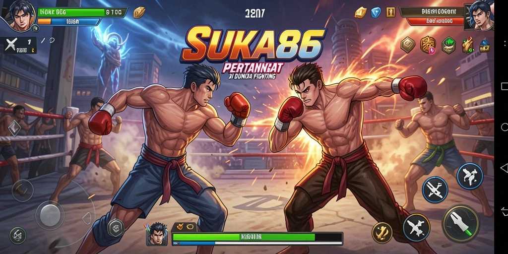 Screenshot gameplay menunjukkan aksi pertarungan intens di SUKA86.