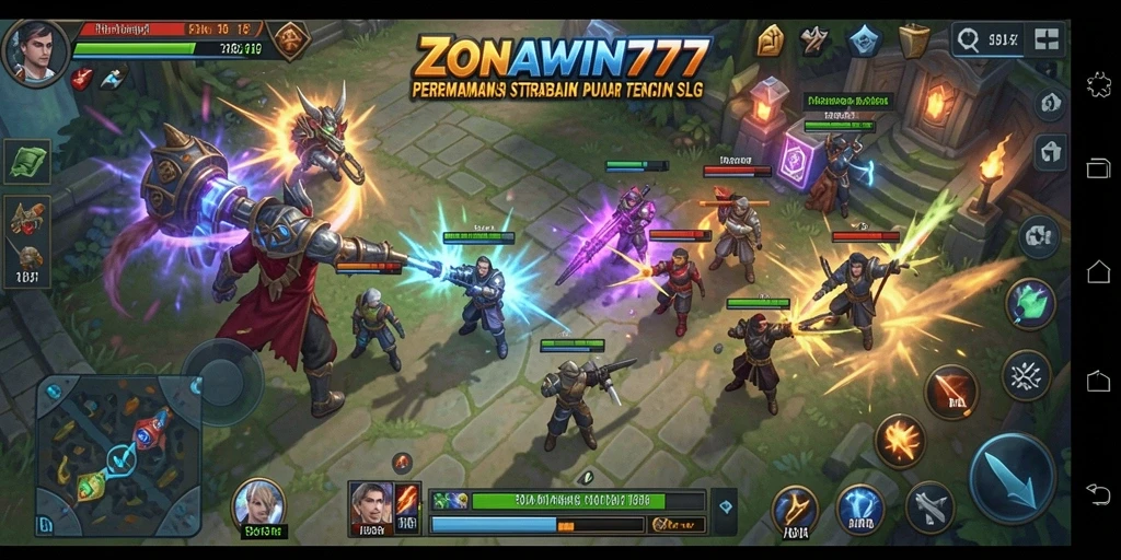 Gameplay ZONAWIN777 menampilkan pertempuran strategi yang epik.